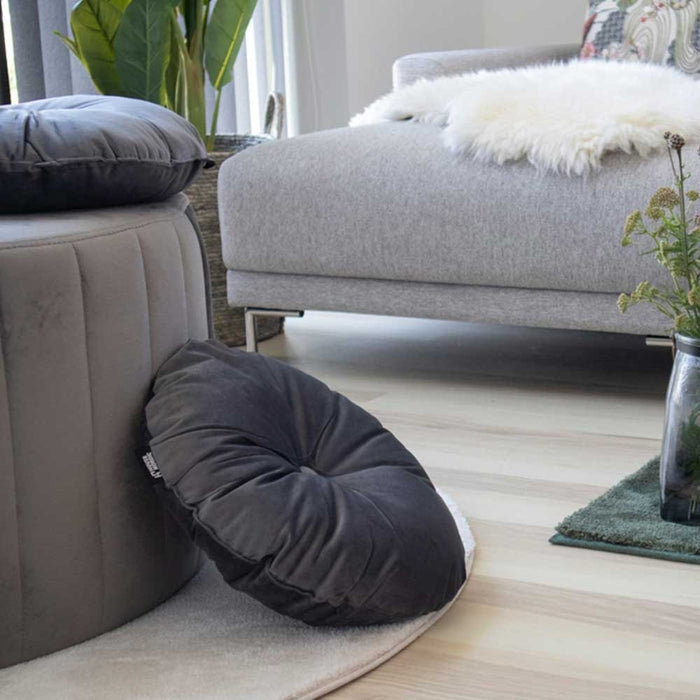 Artichok Hannah ronde sierkussen velvet grijs - Ø 45 cm