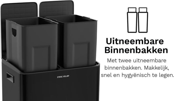 StangVollby Edsbyn pedaalemmer - 60 Liter - 2 vakken - Zwart