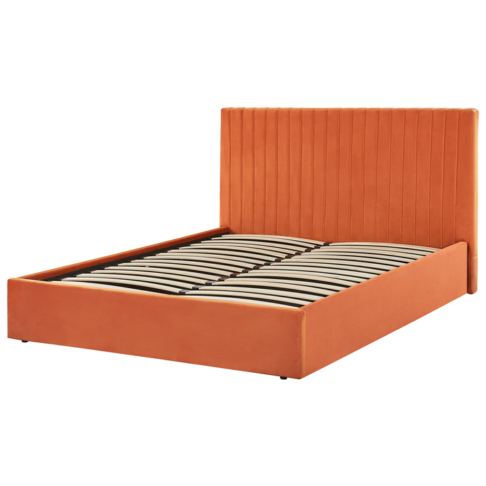 Beliani-VION-Bed met opbergruimte-Oranje-160 x 200 cm-Fluweel