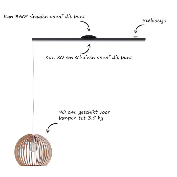 Lightswing® - Single Ophangsysteem voor één Hanglamp - Mat zwart 90cm