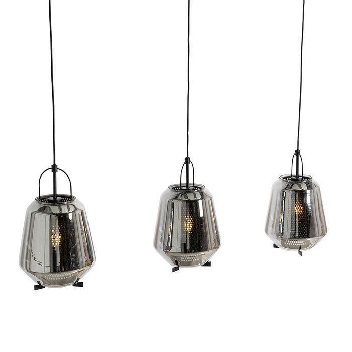QAZQA Hanglamp zwart met smoke glas 23 cm langwerpig 3-lichts - Kevin
