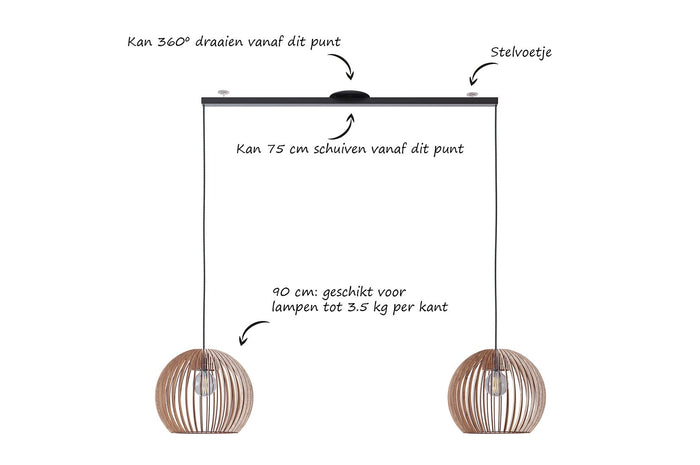 Lightswing® Twin Ophangsysteem voor twee Hanglampen - Mat zwart 90cm