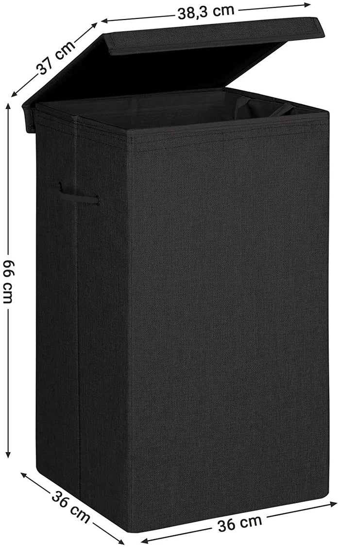 Opvouwbare wasmand met deksel en handvaten, 85L - zwart
