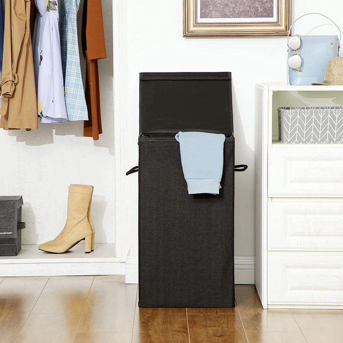 Opvouwbare wasmand met deksel en handvaten, 85L - zwart