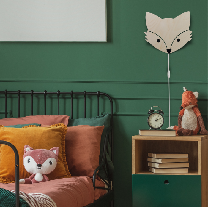 Houten wandlamp kinderkamer | Vos - blank