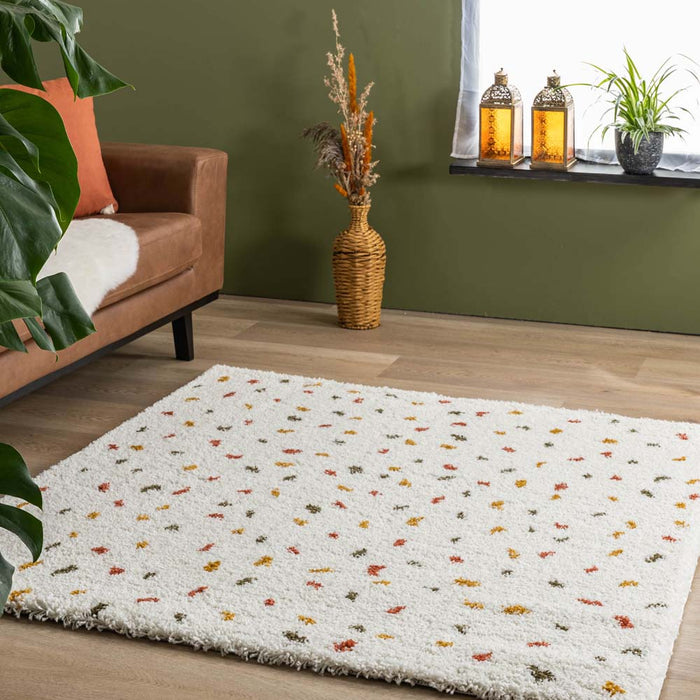 Boho&me Vierkant hoogpolig vloerkleed stippen Artisan - wit|multi -