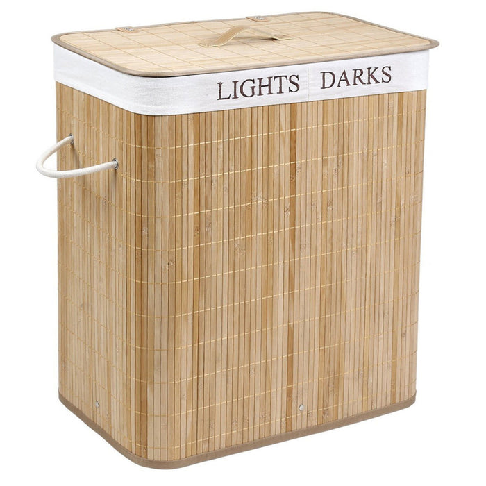 Wasmand - 2 vakken van elk 50 liter - 52x63x32 cm - bamboe
