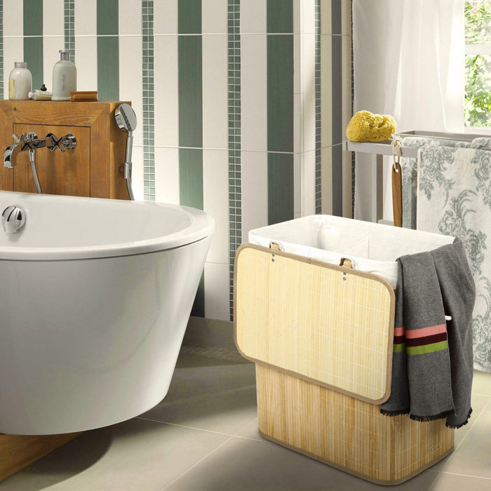 Wasmand - 2 vakken van elk 50 liter - 52x63x32 cm - bamboe