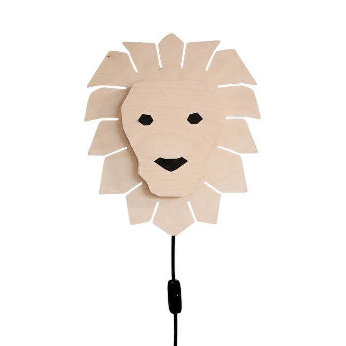 Houten wandlamp kinderkamer | Leeuw - blank