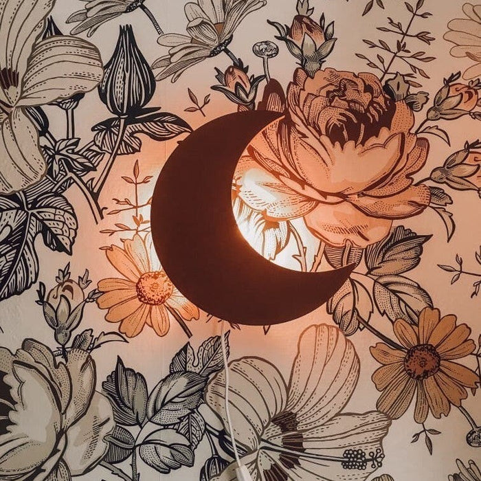 Houten wandlamp kinderkamer | Maan - baksteen rood