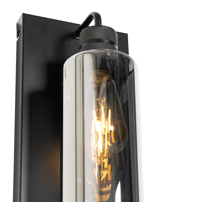 QAZQA Moderne wandlamp zwart met smoke glas - Stavelot