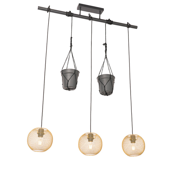 QAZQA Industriële hanglamp goud 3-lichts - Flor