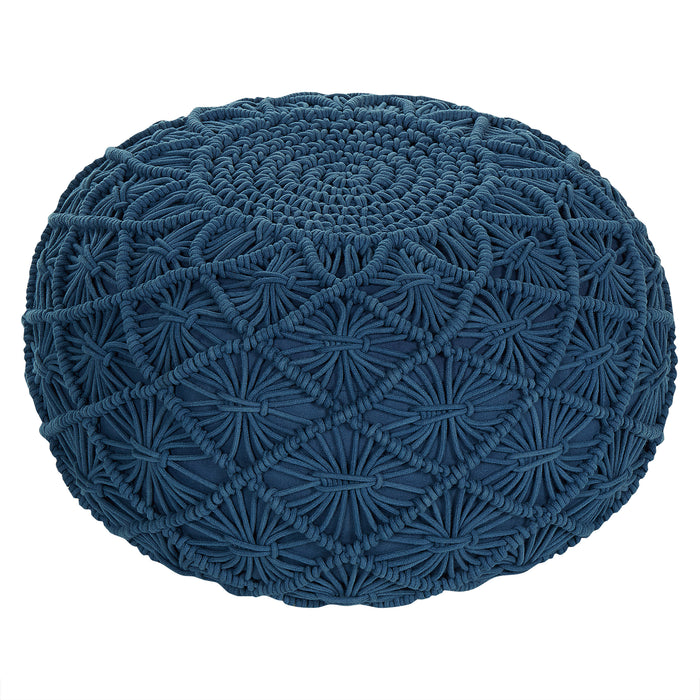 Beliani - BERKANE - Poef - Blauw - 50 cm - Katoen