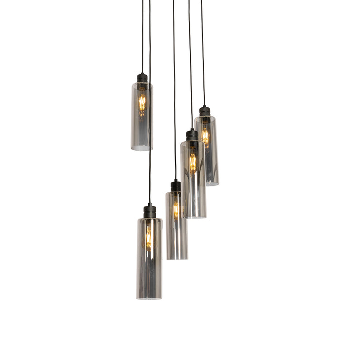 QAZQA Moderne hanglamp zwart met smoke glas 5-lichts - Stavelot