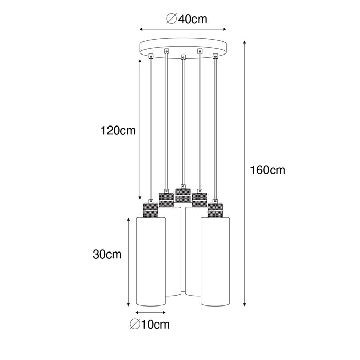 QAZQA Moderne hanglamp zwart met smoke glas 5-lichts - Stavelot