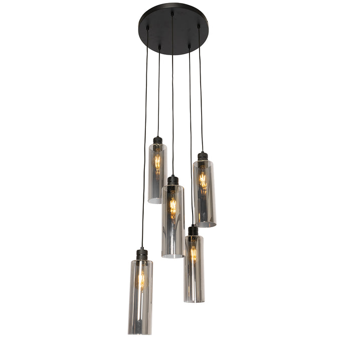 QAZQA Moderne hanglamp zwart met smoke glas 5-lichts - Stavelot
