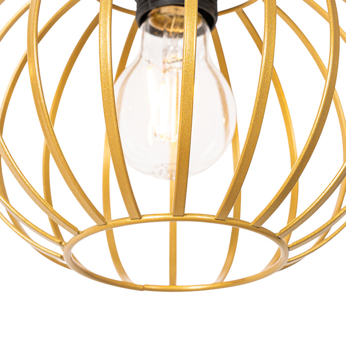 QAZQA Landelijke hanglamp goud met hout 3-lichts - Yura