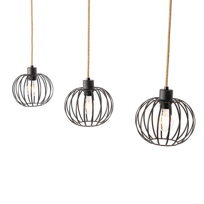 QAZQA Landelijke hanglamp zwart met hout 3-lichts - Yura