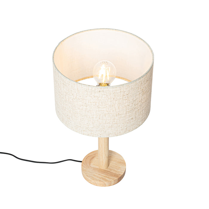 QAZQA Landelijke tafellamp hout met linnen kap beige 25 cm - Mels