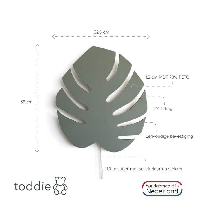 Houten wandlamp kinderkamer | Monstera blad - groen