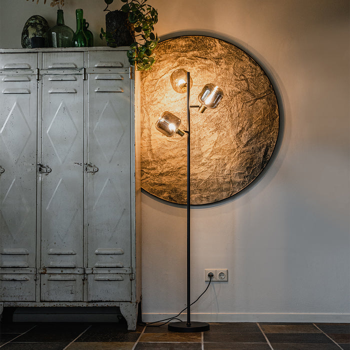 QAZQA Vloerlamp zwart met goud met smoke glas 3-lichts - Zuzanna