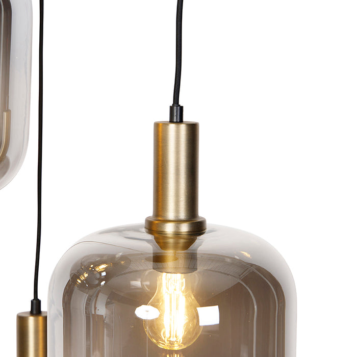 QAZQA Design hanglamp zwart met goud en smoke glas 3-lichts - Zuzanna