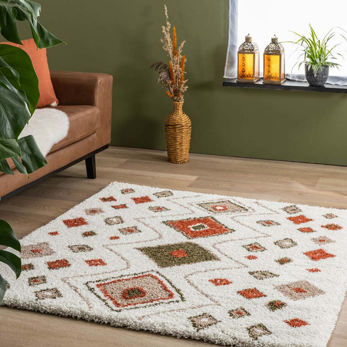 Boho&me Vierkant hoogpolig vloerkleed bohemian Artisan - wit|multi -