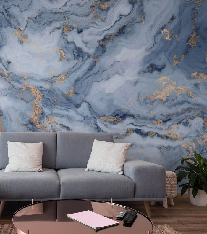 Art for the Home - Fotobehang - Precious Stone - Blauw & Goud -