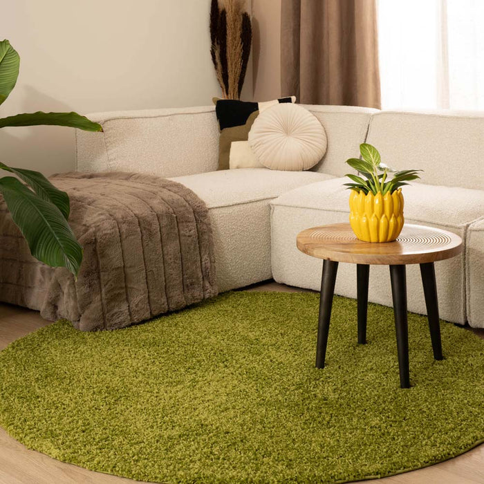 Tapeso Hoogpolig vloerkleed shaggy Trend effen rond - groen - 300 cm