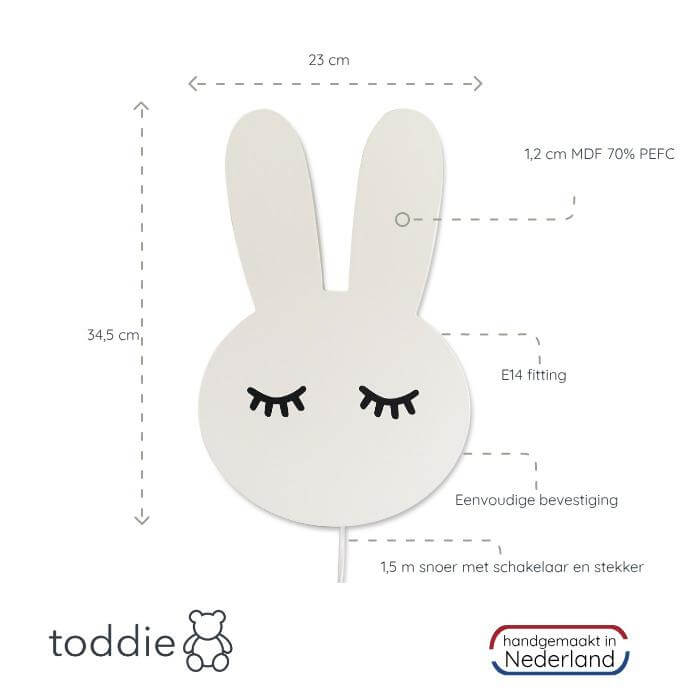 Houten wandlamp kinderkamer | Konijn - wit