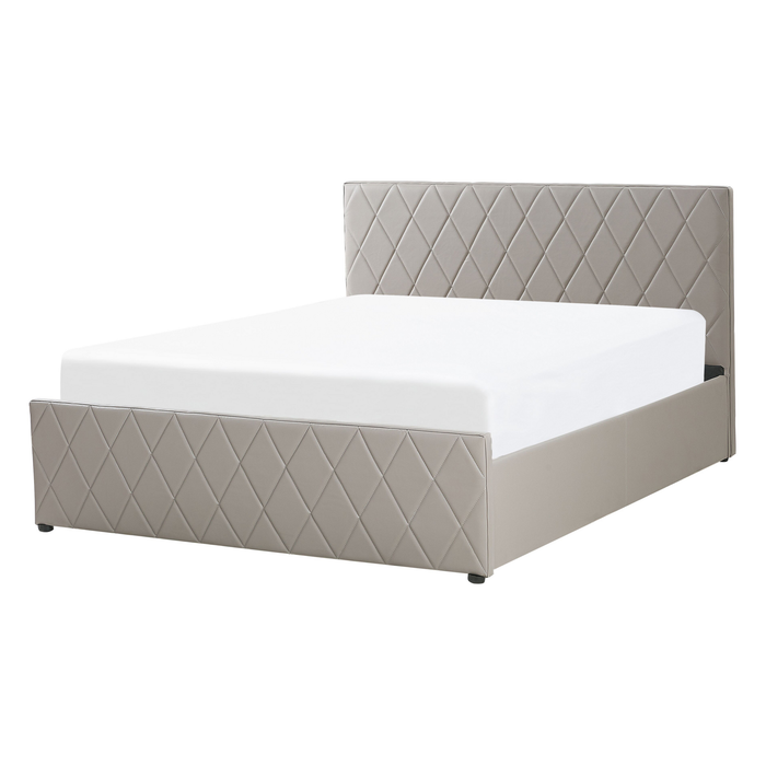 Beliani-ROCHEFORT-Bed met opbergruimte-Grijs-140 x 200 cm-Kunstleer