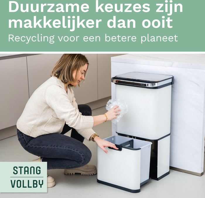 StangVollby Halden prullenbak met sensor - 4 vakken - 50L - Wit