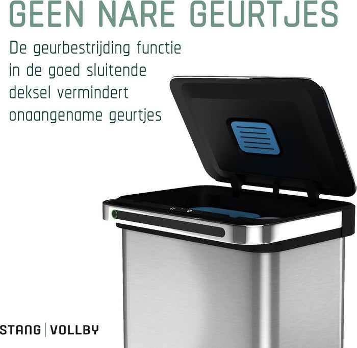 StangVollby Halden prullenbak met sensor - 4 vakken - 50L - RVS