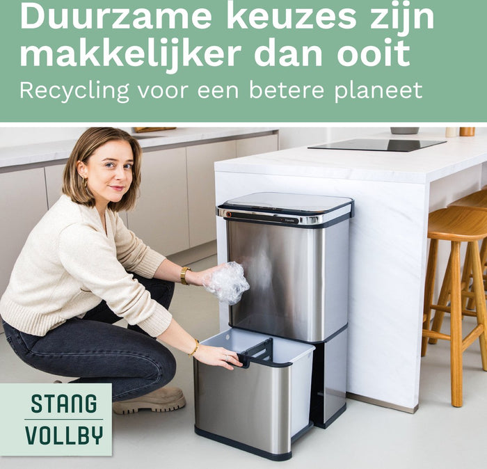 StangVollby Halden prullenbak met sensor - 4 vakken - 50L - RVS