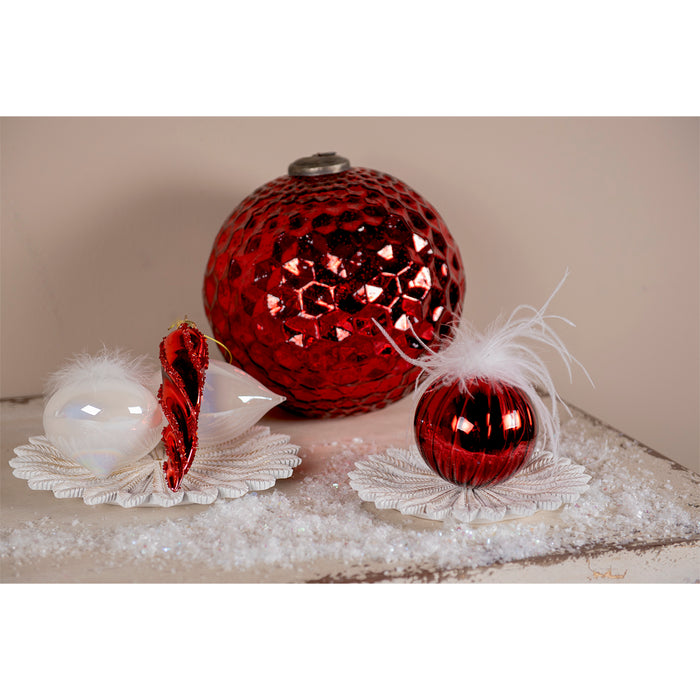 Clayre & Eef Kerstbal Set van 4 Ø 4 cm Rood Glas Kerstboomversiering
