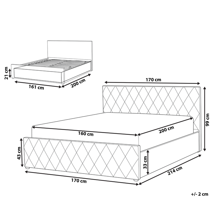 Beliani-ROCHEFORT -Bed met opbergruimte-Grijs-160 x 200 cm-Fluweel