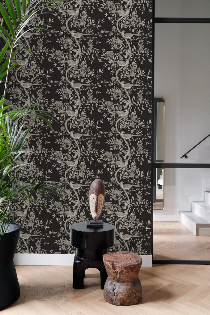Origin Wallcoverings behang vogel gravure zwart - 347435 - 53 cm x 10,