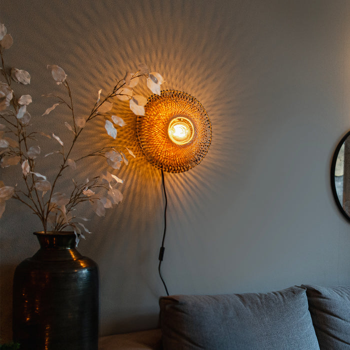 QAZQA Oosterse wandlamp bamboe 35 cm met stekker - Rina