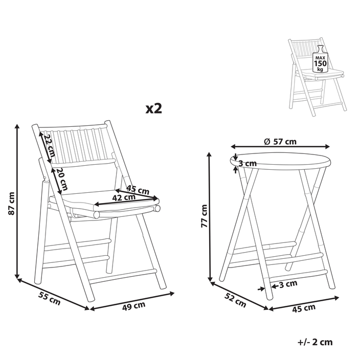 Beliani-SAVELLETRI-Bistroset voor 2-Lichte houtkleur-Bamboehout