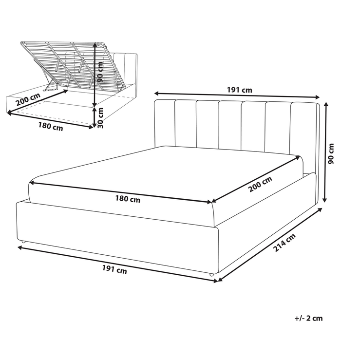 Beliani-DREUX -Bed met opbergruimte-Lichtgrijs-180 x 200 cm-Polyester