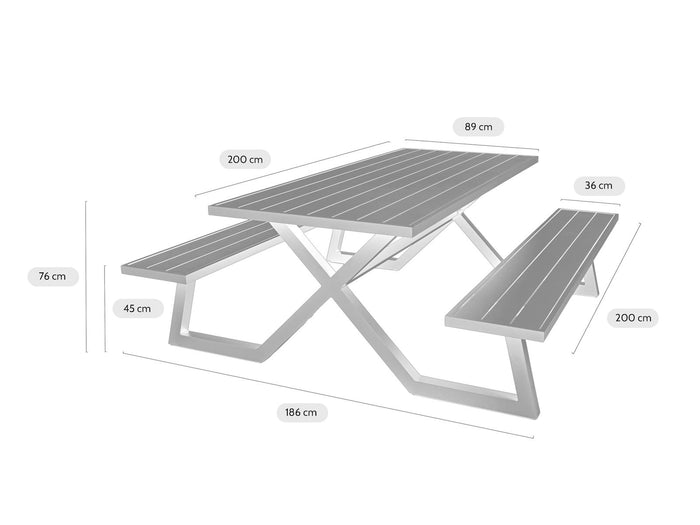 luxe aluminium picknicktafel Dex 200 cm zwart