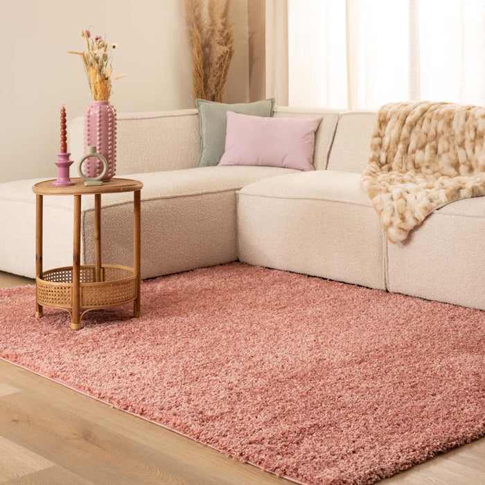 Tapeso Hoogpolig vloerkleed shaggy Trend effen - roze - 200x300 cm