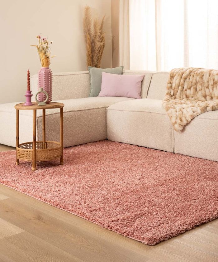 Tapeso Hoogpolig vloerkleed shaggy Trend effen - roze - 200x300 cm