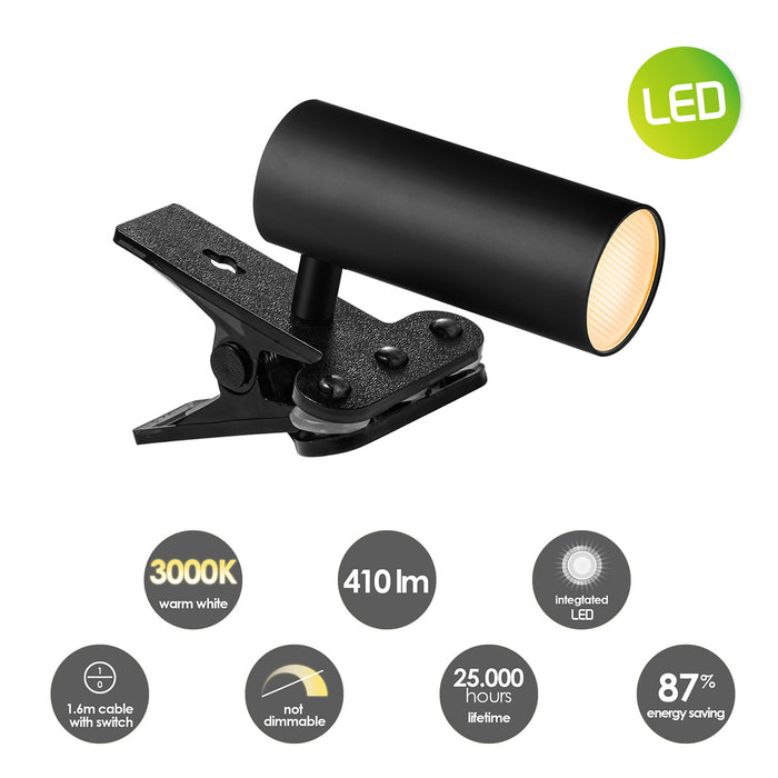 Home Sweet Home - Led Clips Tube Bureaulamp 4,5W Zwart - Flexibele