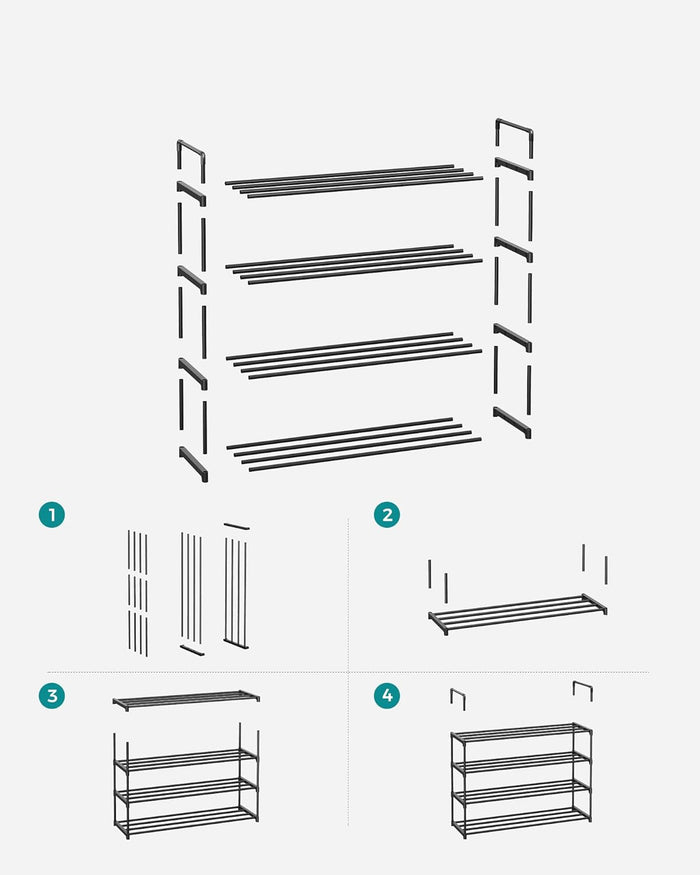 Schoenenrek - 4 niveaus - metaal - 92x73x30 cm - zwart