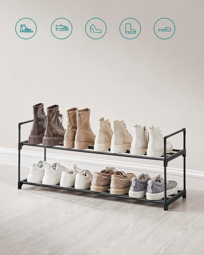 Schoenenrek - stapelbaar - 2 niveaus - 92x33x30 cm - zwart