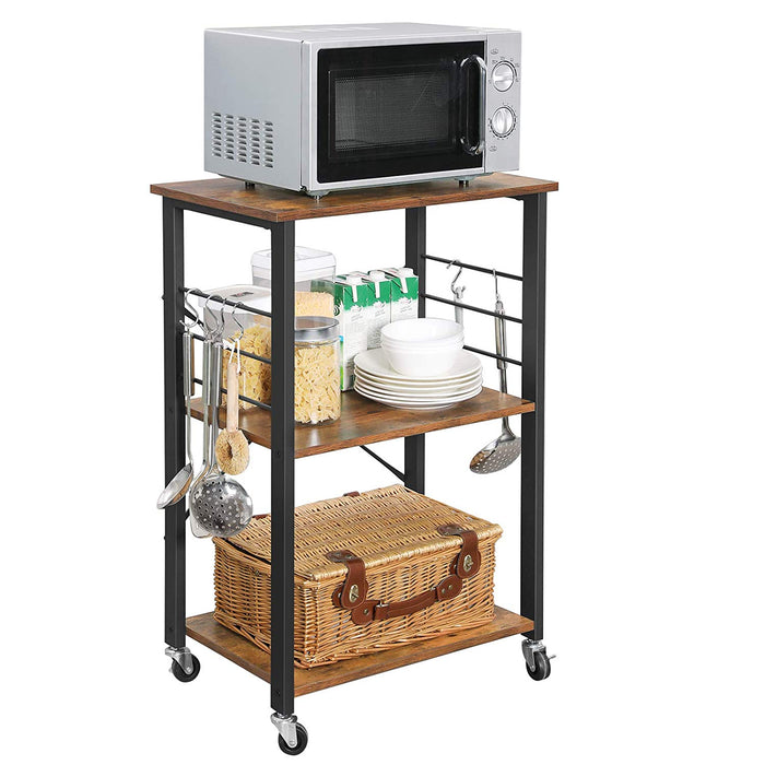 Keukentrolley - 3 niveaus - 6 haken - 60x89x40 cm - vintage bruin