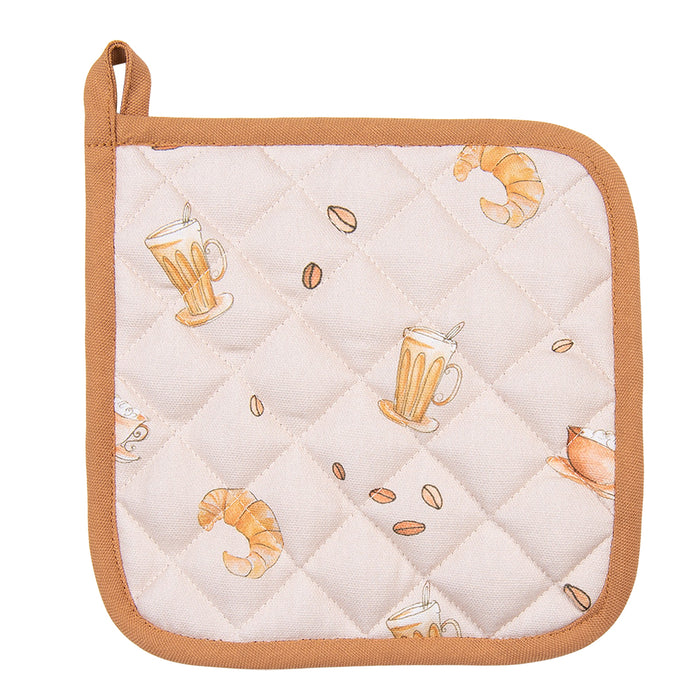 Clayre & Eef Pannenlap 20x20 cm Beige Katoen Croissant en koffie
