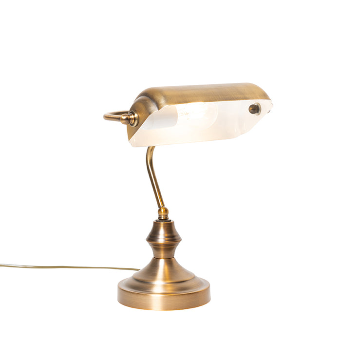 QAZQA Klassieke tafellamp|notarislamp brons - Banker