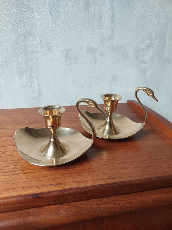 Reliving Set Messing Kaarsenhouders Zwaan Kerst